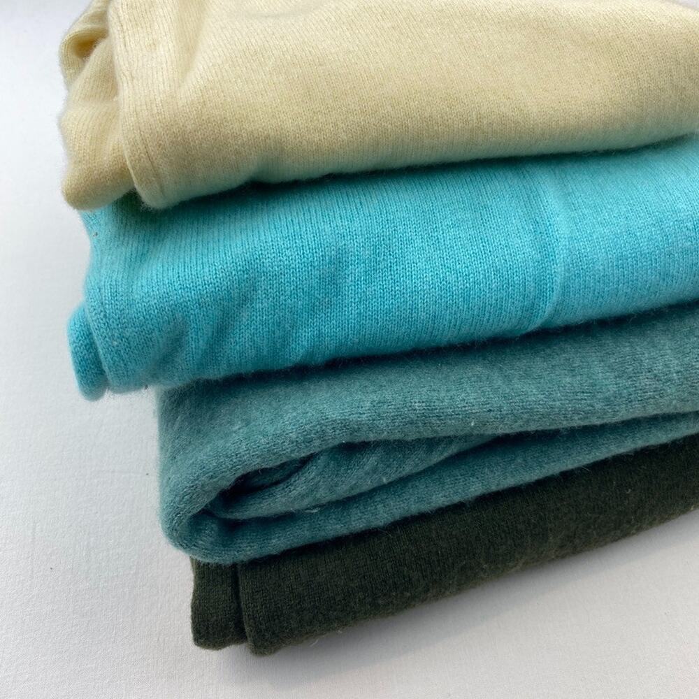 Lot of 4 100% Cashmere Fabric Cutter Craft Upcycle Flaw Green Yellow 1lb 9oz